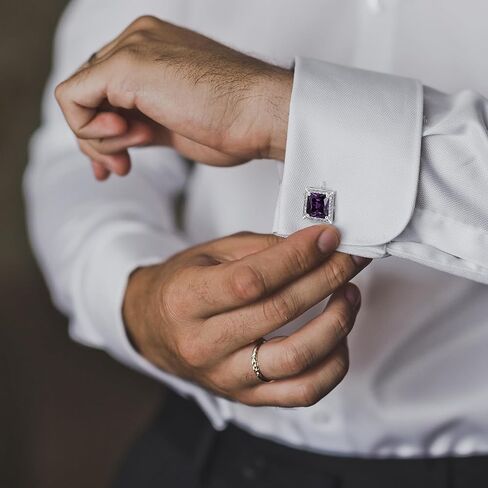 أزرار أكمام كريستال للرجال، أزرار أكمام فضية CZ Sparkle Diamond، أزرار أكمام مربعة لحفل زفاف العريس أفضل رجل، رابط الكم 0.62 * 0.62 بوصة in Kuwait