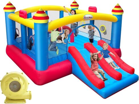 Bounce House, Inflatable Bouncer with Air Blower,Jumping Castle with Slide for Kids 3-10, Family Backyard Bouncy Castle,Sewn from Ultra-Durable Thick Material,Idea for Kids in Saudi Arabia