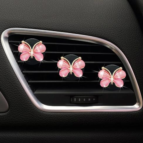 Cute Butterfly Air Vent Clips,3 Pcs Pink Butterfly Car Air Fresheners Vent Clips Long Lasting Diffuser Interior Decor Charm Car Decoration Cute Accessories for Women Girls in Saudi Arabia