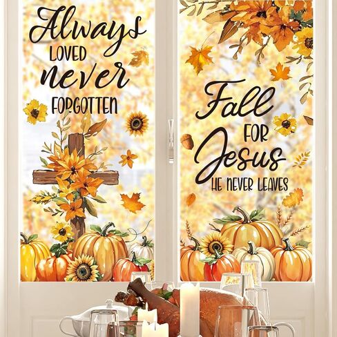 Whaline 6 Sheets Fall Window Clings Fall for يسوع ، لم يترك أبداً عباد الشمس عبر أشارات النافذة القابلة لإعادة الاستخدام لخريف الحصاد كنيسة عيد الشكر الأحد ديكور مدرسة الأحد in Saudi Arabia