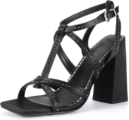 IDIFU IN4 Rhinestone Heels for Women Strappy High Chunky Block Heels Square Toe Slingback Dress Shoes Wedding Bridal Prom Party Heeled Sandals Dressy Sexy Sparkly Thick Heels in Saudi Arabia