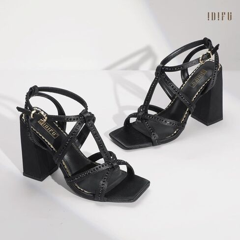 IDIFU IN4 Rhinestone Heels for Women Strappy High Chunky Block Heels Square Toe Slingback Dress Shoes Wedding Bridal Prom Party Heeled Sandals Dressy Sexy Sparkly Thick Heels in Saudi Arabia