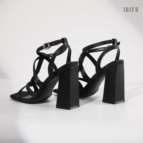 IDIFU IN4 Rhinestone Heels for Women Strappy High Chunky Block Heels Square Toe Slingback Dress Shoes Wedding Bridal Prom Party Heeled Sandals Dressy Sexy Sparkly Thick Heels in Saudi Arabia