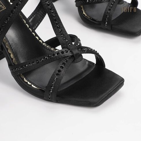 IDIFU IN4 Rhinestone Heels for Women Strappy High Chunky Block Heels Square Toe Slingback Dress Shoes Wedding Bridal Prom Party Heeled Sandals Dressy Sexy Sparkly Thick Heels in Saudi Arabia