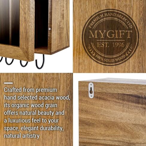 حامل حزام الفنون القتالية من الخشب الصلب من MyGift Premium من MyGift، خزانة مثبتة على الحائط مع لوحة عرض أكريليك شفافة، 6 خطافات تعليق من الأسلاك المعدنية السوداء لميداليات الجوائز in Saudi Arabia