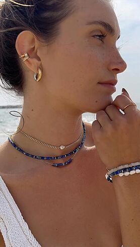 Pearlada Turquoise/Lazis Lazuli Beded Bar Netlace ، قلادة قلادة ذهبية 18K ، مجوهرات Boho الفيروز للنساء in Kuwait