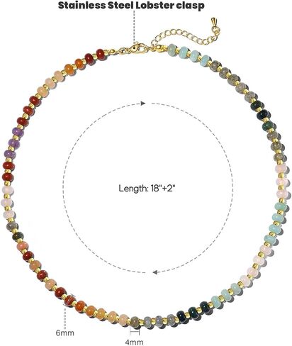 Rainbow Beaded Necklace for Women,Boho Colorful Bead Choker Necklace,Handmade Stainless Steel Waterproof Strand Necklaces,Christmas gifts, Valentine's Day gifts (Style 5) (Style 5) in Saudi Arabia