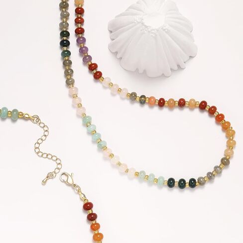 Rainbow Beaded Necklace for Women,Boho Colorful Bead Choker Necklace,Handmade Stainless Steel Waterproof Strand Necklaces,Christmas gifts, Valentine's Day gifts (Style 5) (Style 5) in Saudi Arabia