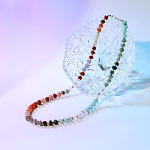Rainbow Beaded Necklace for Women,Boho Colorful Bead Choker Necklace,Handmade Stainless Steel Waterproof Strand Necklaces,Christmas gifts, Valentine's Day gifts (Style 5) (Style 5) in Saudi Arabia