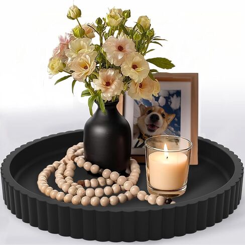 12" Round Concrete Tray for Coffee Table Decor, Modern Gray Centerpiece Decorative Home Table Serving Tray for Living Room, Office, or Dining Room - Durable and Stylish(Gray) in Saudi Arabia