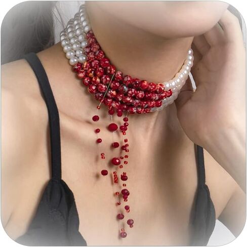 Blood Pearl Necklace for Women Blood Necklace Vampire Costume Jewelry Dripping Bloody Choker Necklaces Pearl Choker Halloween Party Costume in Saudi Arabia