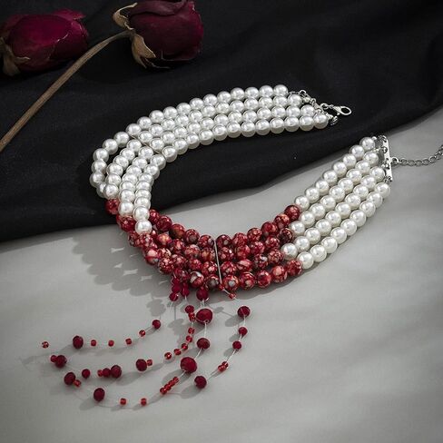 Blood Pearl Necklace for Women Blood Necklace Vampire Costume Jewelry Dripping Bloody Choker Necklaces Pearl Choker Halloween Party Costume in Saudi Arabia