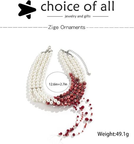Blood Pearl Necklace for Women Blood Necklace Vampire Costume Jewelry Dripping Bloody Choker Necklaces Pearl Choker Halloween Party Costume in Saudi Arabia