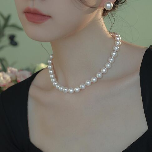 ONLYJUMP 8mm Luxval Pearl Necklaces Choker for Women Pearl Choker Necklace Strands Short Tiny Adjustable Chain Handmade Vintage Jewelry in Saudi Arabia