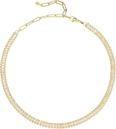 14K Gold Plated Simulated Diamond Tennis Necklace for Women, Rectangle Cubic Zirconia Stones Choker Necklaces Baguette Tennis Chain Dainty Jewelry Gift in Saudi Arabia
