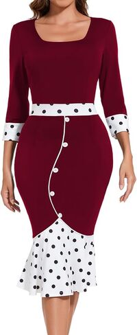 فستان HugeNice للسيدات للعمل متوسط ​​الطول أنيق بقصة ذيل السمكة، فساتين رسمية لحفلات الزفاف في الكنيسة in Kuwait