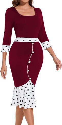 فستان HugeNice للسيدات للعمل متوسط ​​الطول أنيق بقصة ذيل السمكة، فساتين رسمية لحفلات الزفاف في الكنيسة in Kuwait