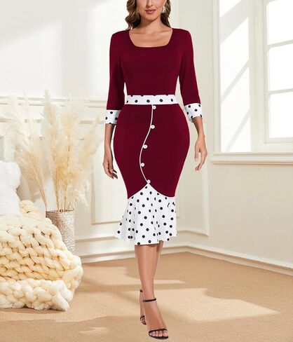 فستان HugeNice للسيدات للعمل متوسط ​​الطول أنيق بقصة ذيل السمكة، فساتين رسمية لحفلات الزفاف في الكنيسة in Kuwait