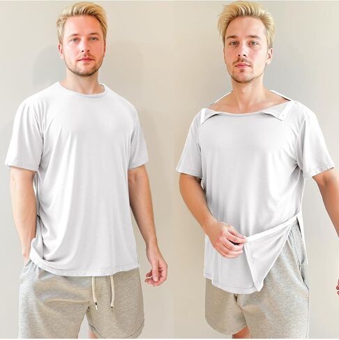 Shoulder Recovery Shirts Unisex-Post Shoulder of Short Sleeves with Hidden Snap Buttons on Sides in Saudi Arabia
