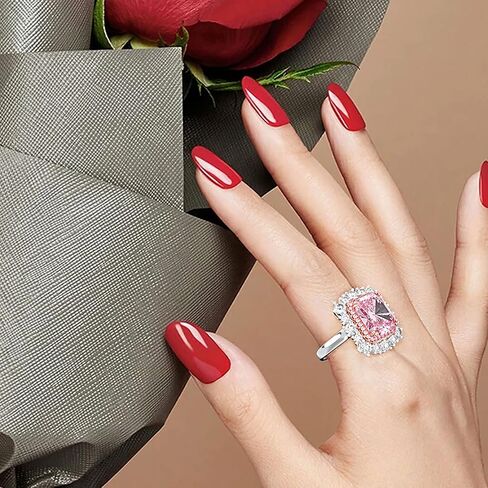 خواتم خطوبة المرأة الفضية الاسترليني ، 8CT متقطعة خاتم مويسانيت الوردي مع 10 × 12 مم ، هدية زفاف جميلة للزوجة in Kuwait