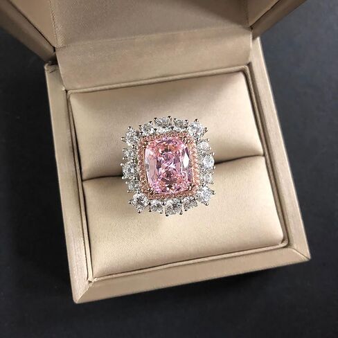 خواتم خطوبة المرأة الفضية الاسترليني ، 8CT متقطعة خاتم مويسانيت الوردي مع 10 × 12 مم ، هدية زفاف جميلة للزوجة in Kuwait
