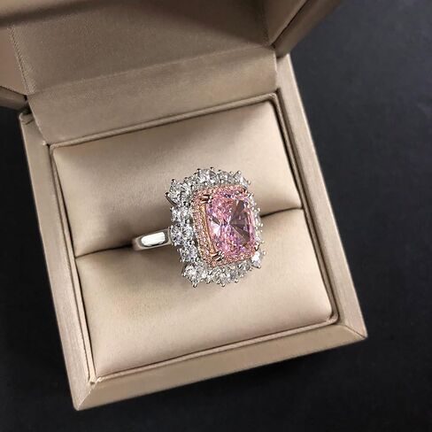 خواتم خطوبة المرأة الفضية الاسترليني ، 8CT متقطعة خاتم مويسانيت الوردي مع 10 × 12 مم ، هدية زفاف جميلة للزوجة in Kuwait