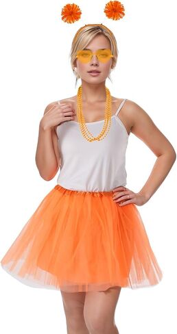 80s Tutu Costume Accessories for Women Tutu Skirt Heart Sunglasses Pom Pom Headband Necklace for Halloween Mardi Gras Party in Saudi Arabia