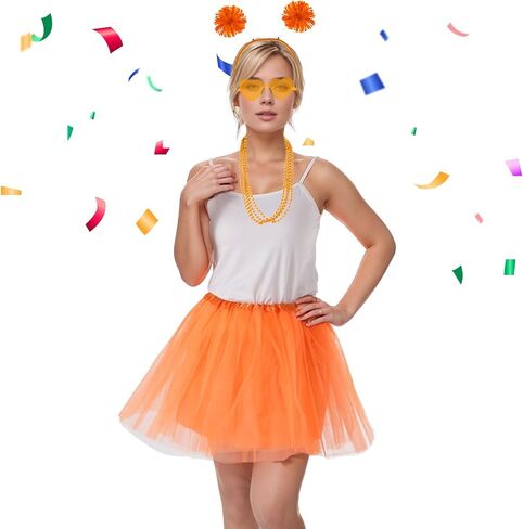 80s Tutu Costume Accessories for Women Tutu Skirt Heart Sunglasses Pom Pom Headband Necklace for Halloween Mardi Gras Party in Saudi Arabia