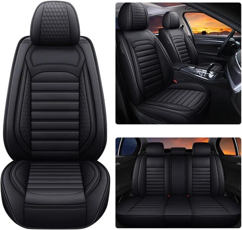 Leather Car Seat Covers for Toyota Corolla 2006-2024,Car Seat Covers Full Set,Seat Covers with Safety,Waterproof Seat Cover Compatible Airbag(5pcs Black Standard) in Saudi Arabia