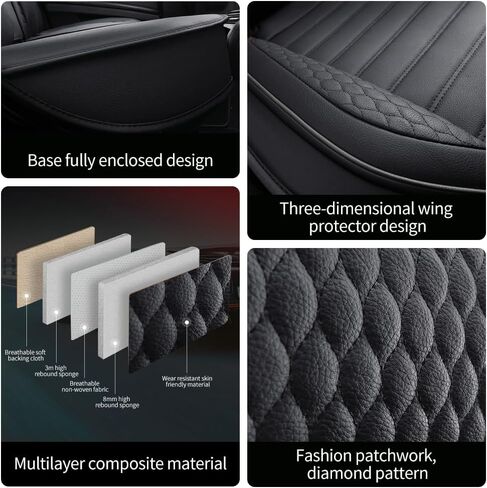 Leather Car Seat Covers for Toyota Corolla 2006-2024,Car Seat Covers Full Set,Seat Covers with Safety,Waterproof Seat Cover Compatible Airbag(5pcs Black Standard) in Saudi Arabia
