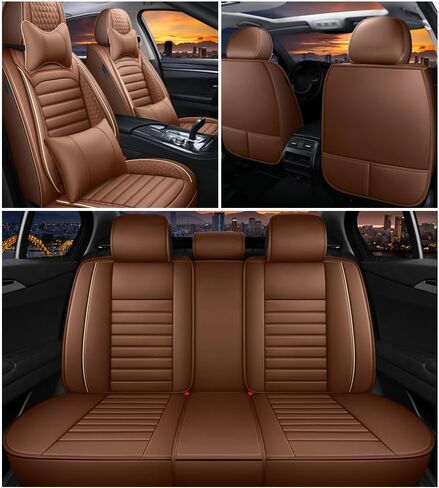Leather Car Seat Covers for Toyota Corolla 2006-2024,Car Seat Covers Full Set,Seat Covers with Safety,Waterproof Seat Cover Compatible Airbag(5pcs Black Standard) in Saudi Arabia