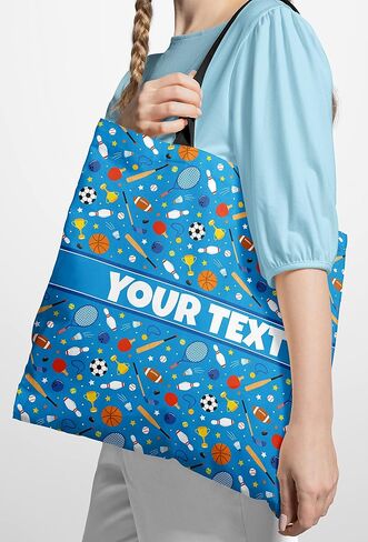 حقيبة حمل مخصصة - الرياضة ، الاسم/النص المخصص ، قابلة لإعادة الاستخدام مع الأشرطة ، نسيج قماش قماش ، فكرة هدية مخصصة ، عيد الميلاد/العطلة/عيد ميلاد ، 18x18 in Kuwait