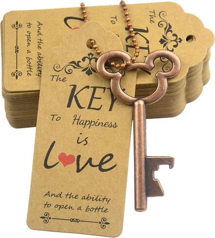 Aokbean 52pcs Vintage Skeleton Key Bottle Opener with Escort Thank You Tag Card and Keychain for Party Wedding Favor Guest Souvenir Kit (Rose Gold) in Saudi Arabia