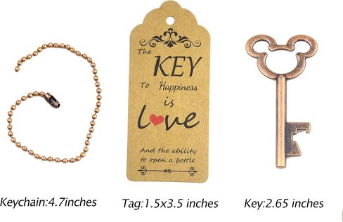 Aokbean 52pcs Vintage Skeleton Key Bottle Opener with Escort Thank You Tag Card and Keychain for Party Wedding Favor Guest Souvenir Kit (Rose Gold) in Saudi Arabia