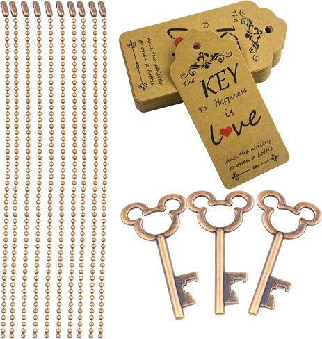 Aokbean 52pcs Vintage Skeleton Key Bottle Opener with Escort Thank You Tag Card and Keychain for Party Wedding Favor Guest Souvenir Kit (Rose Gold) in Saudi Arabia