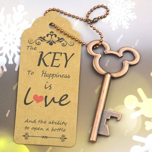 Aokbean 52pcs Vintage Skeleton Key Bottle Opener with Escort Thank You Tag Card and Keychain for Party Wedding Favor Guest Souvenir Kit (Rose Gold) in Saudi Arabia