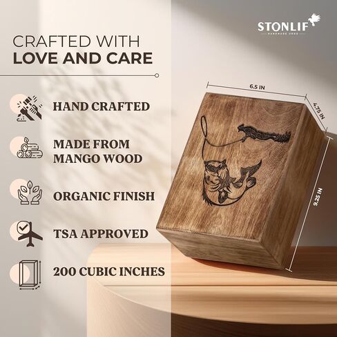 Cremation Urns for Human Ashes - Fishing Wooden Box and Casket for Men, Women and Child Ashes - Funeral Memorial Burial Urn for Cat Dog Pet Ashes - Large (200 Cu/in) in Kuwait