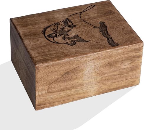 Cremation Urns for Human Ashes - Fishing Wooden Box and Casket for Men, Women and Child Ashes - Funeral Memorial Burial Urn for Cat Dog Pet Ashes - Large (200 Cu/in) in Kuwait