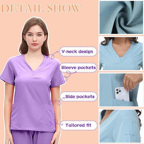 Medical Uniform Stretch V-Neck Scrub Top & Jogger Pant with Pockets,Scrubs for Set, Unisex Workwear in Saudi Arabia