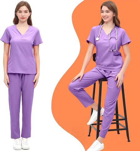 Medical Uniform Stretch V-Neck Scrub Top & Jogger Pant with Pockets,Scrubs for Set, Unisex Workwear in Saudi Arabia