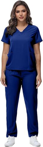 موحدة طبية امتداد V-neck Scrub Top & Jogger Pant مع جيوب ، فرك لتجميع ، ملابس عمل للجنسين in Kuwait