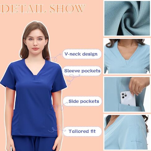موحدة طبية امتداد V-neck Scrub Top & Jogger Pant مع جيوب ، فرك لتجميع ، ملابس عمل للجنسين in Kuwait