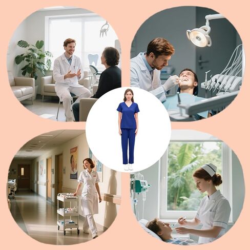 موحدة طبية امتداد V-neck Scrub Top & Jogger Pant مع جيوب ، فرك لتجميع ، ملابس عمل للجنسين in Kuwait