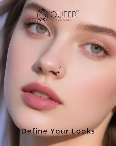 OUFER 2PCS 316L Surgical Steel Horseshoe Nose Rings Hoops, 20G Push Pin Threadless Nose Rings For Women Men, Double Crystal Horseshoe Septum Lip Eyebrow Helix Daith Ear Piercing Jewelry-7mm and 8mm in Saudi Arabia