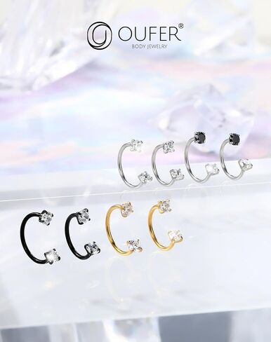 OUFER 2PCS 316L Surgical Steel Horseshoe Nose Rings Hoops, 20G Push Pin Threadless Nose Rings For Women Men, Double Crystal Horseshoe Septum Lip Eyebrow Helix Daith Ear Piercing Jewelry-7mm and 8mm in Saudi Arabia