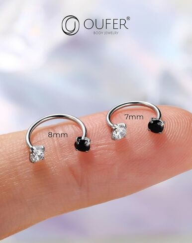 OUFER 2PCS 316L Surgical Steel Horseshoe Nose Rings Hoops, 20G Push Pin Threadless Nose Rings For Women Men, Double Crystal Horseshoe Septum Lip Eyebrow Helix Daith Ear Piercing Jewelry-7mm and 8mm in Saudi Arabia
