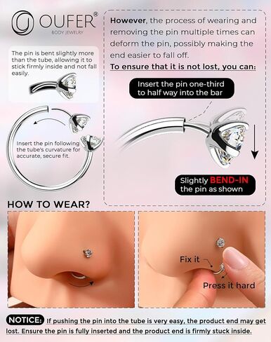 OUFER 2PCS 316L Surgical Steel Horseshoe Nose Rings Hoops, 20G Push Pin Threadless Nose Rings For Women Men, Double Crystal Horseshoe Septum Lip Eyebrow Helix Daith Ear Piercing Jewelry-7mm and 8mm in Saudi Arabia