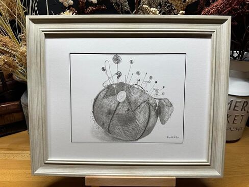 Pincushion Sewing Room Decor Pin Cushion Graphite Pencil Art Sketch Drawing Print Picture Limited Edition ~ Titled 'Pin Party' by David Allen (8x10 Black Frame & Print) in Saudi Arabia
