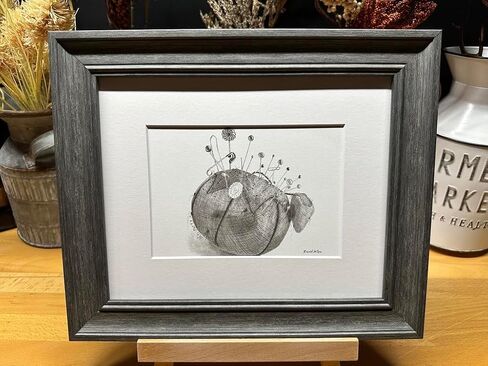 Pincushion Sewing Room Decor Pin Cushion Graphite Pencil Art Sketch Drawing Print Picture Limited Edition ~ Titled 'Pin Party' by David Allen (8x10 Black Frame & Print) in Saudi Arabia