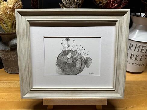 Pincushion Sewing Room Decor Pin Cushion Graphite Pencil Art Sketch Drawing Print Picture Limited Edition ~ Titled 'Pin Party' by David Allen (8x10 Black Frame & Print) in Saudi Arabia